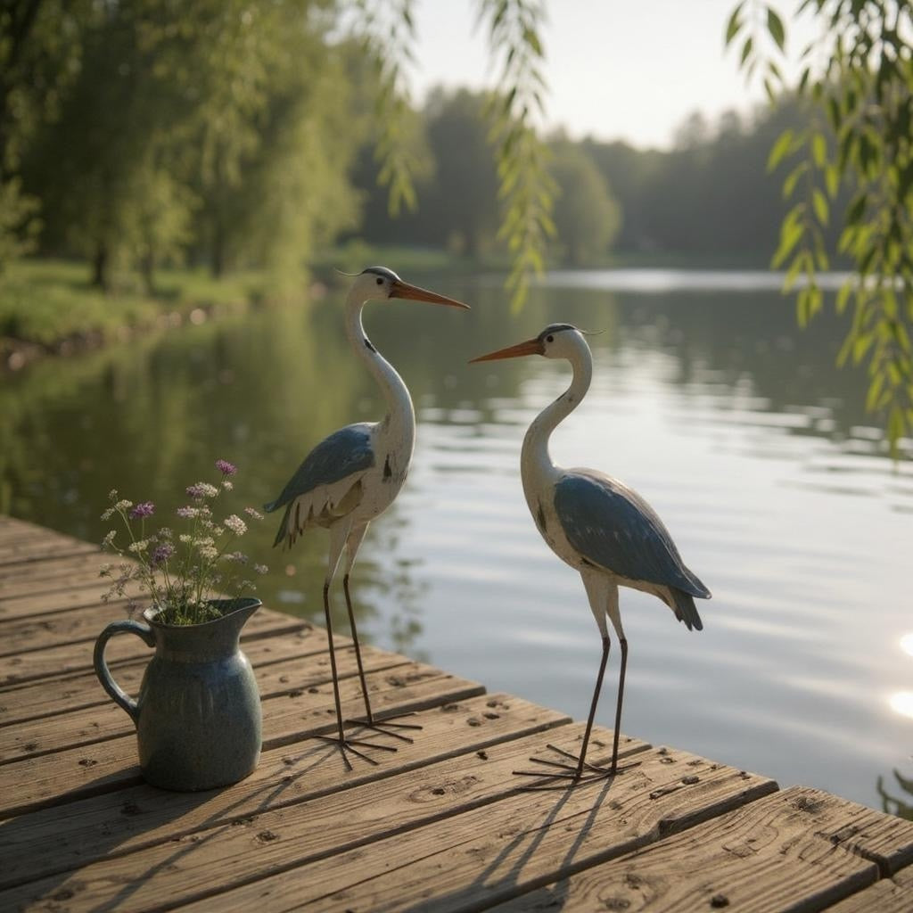 EGRET CRANE COUPLE SET OF 2 METAL