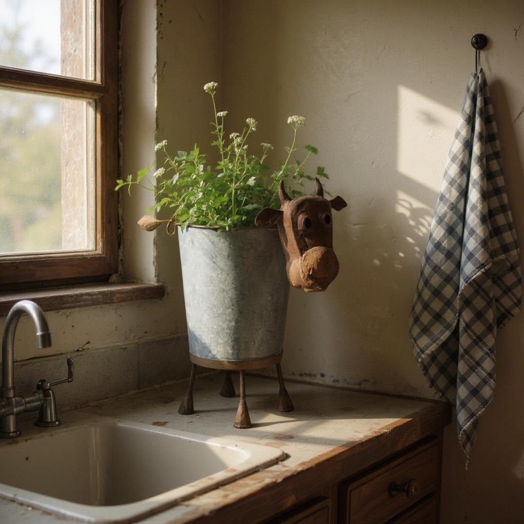 RUSTY COW POT PLANTER