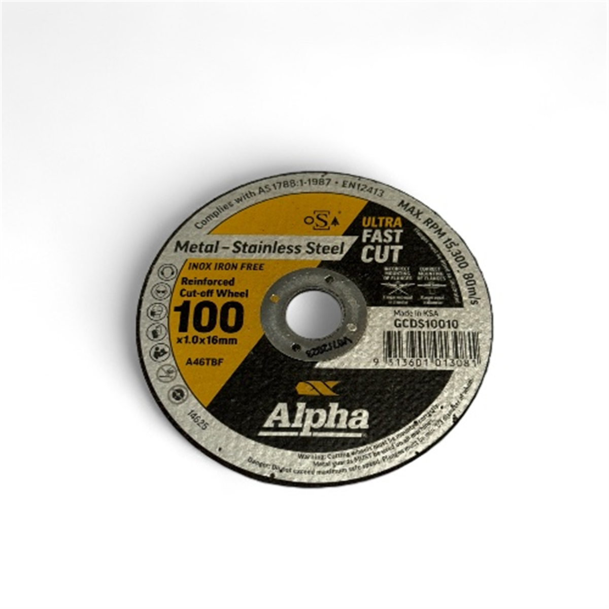 ALPHA REINFORCED CUT-OFF WHEEL 100 X 1.0 X 16MM