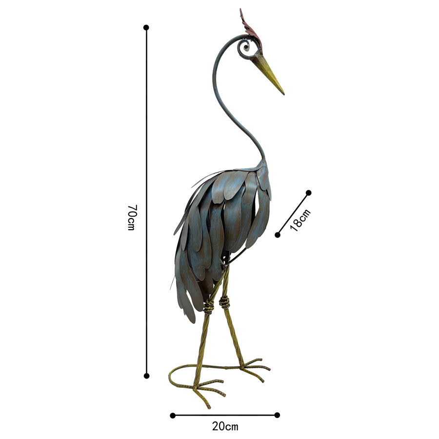 CRANE LOOKING DOWN LARGE FIGURINE METAL 70CM