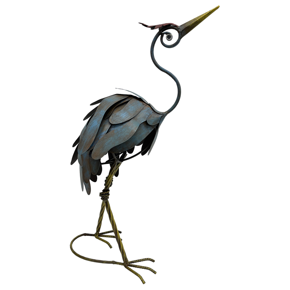 CRANE LOOKING UP FIGURINE METAL 54CM