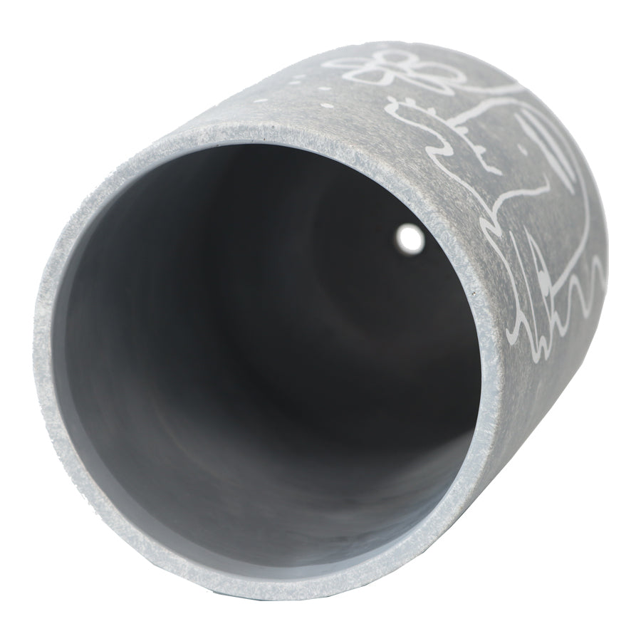 LINE FACE CEMENT FLOWER POT/PLANTER GREY 24CM