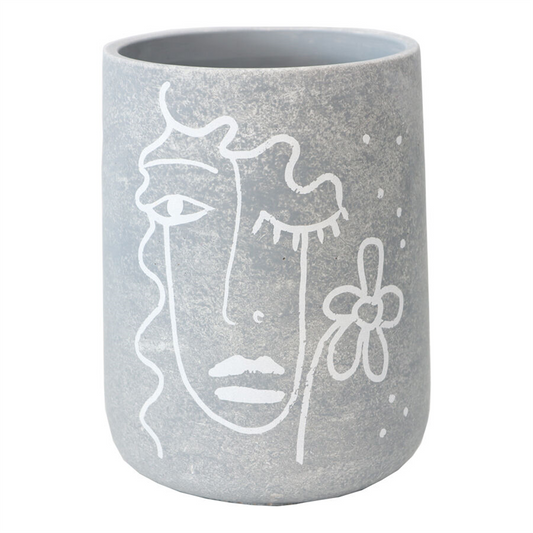 LINE FACE CEMENT FLOWER POT/PLANTER GREY 24CM