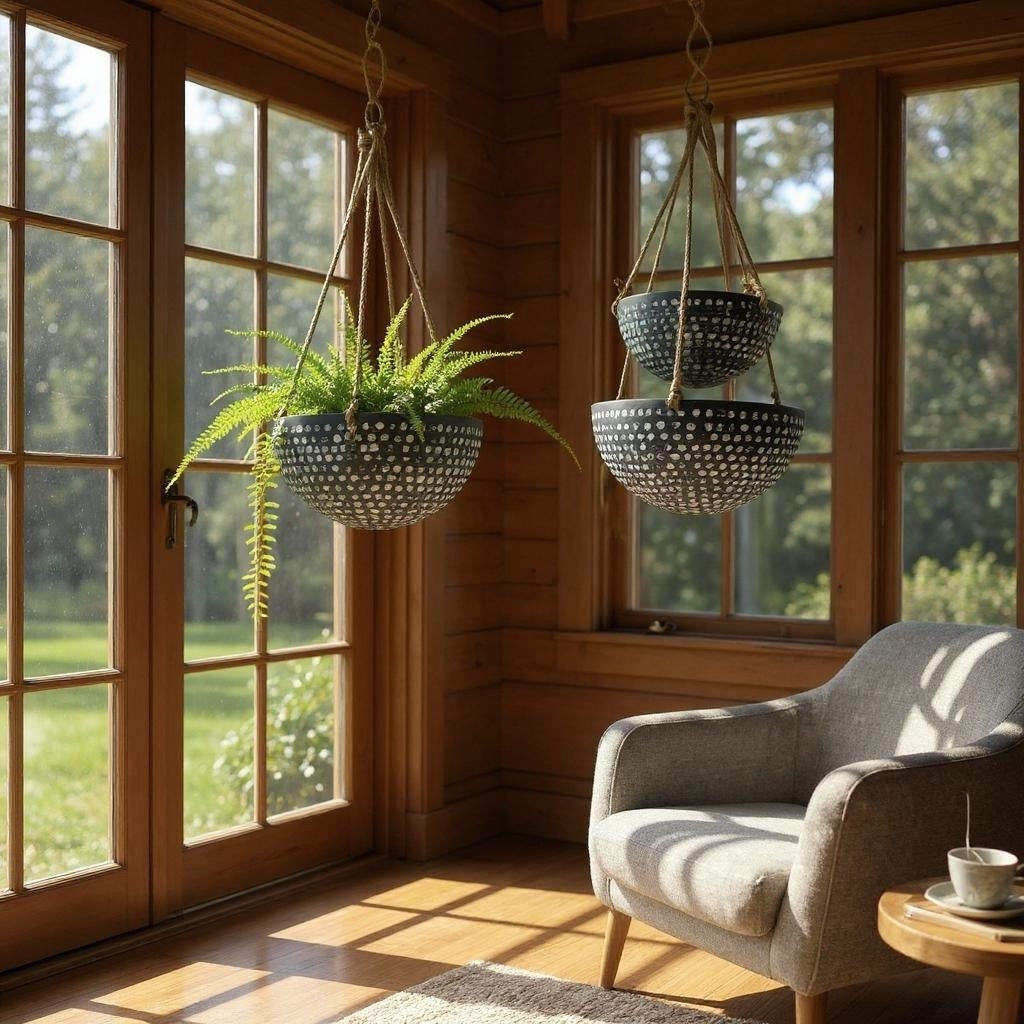 DIMPLE & ROPE HANGING PLANTERS SET OF 2