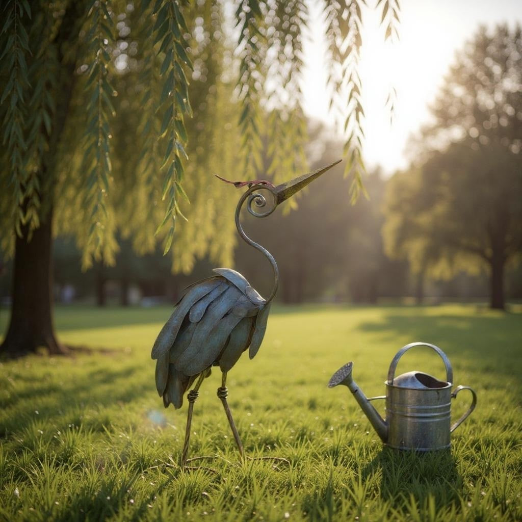 CRANE LOOKING UP FIGURINE METAL 54CM