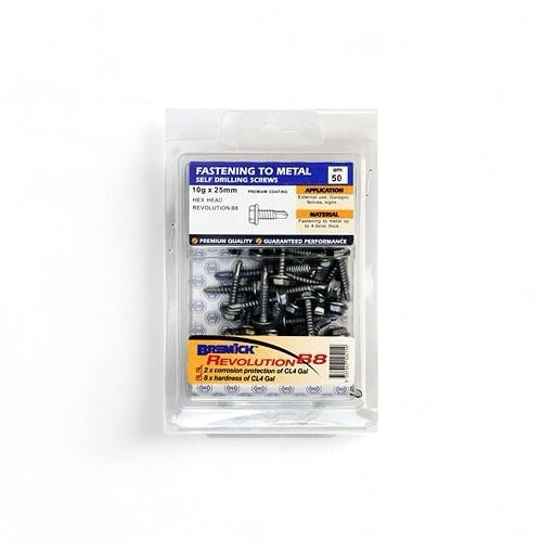 BREMICK SCREW HEX METAL 10G X 25MM B8 BARE PK50