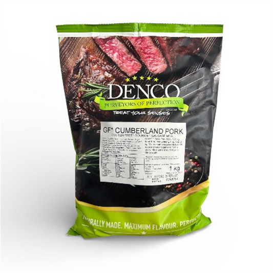 DENCO SAUSAGE MEAL CUMBERLAND PORK 1KG GLUTEN FREE