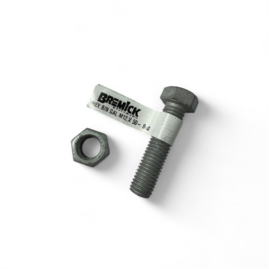 BREMICK HEX BOLT & NUT M12 X 50MM GALVANISED - EACH